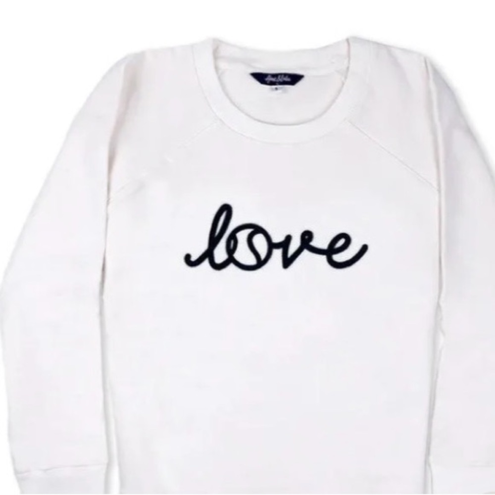Ame & Lulu White Sweatshirt with Blue 'Love' Embroidery size small